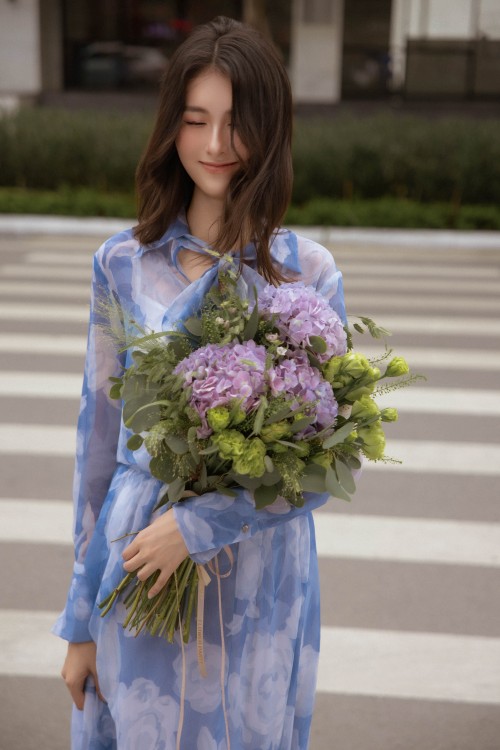 Sixdo Blue Voile Flared Skirt